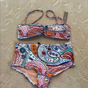 J. Crew Ratti scribble floral bikini bandeau & high waist bottom Small NWT